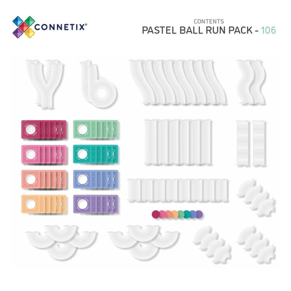 Connetix Magnetbausteine Kugelbahn Pastel Ball Run Pack - 106 Teile