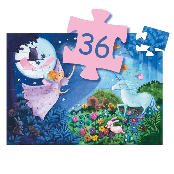 Puzzle Fee & Einhorn – 36 Teile im Silhouettenkoffer