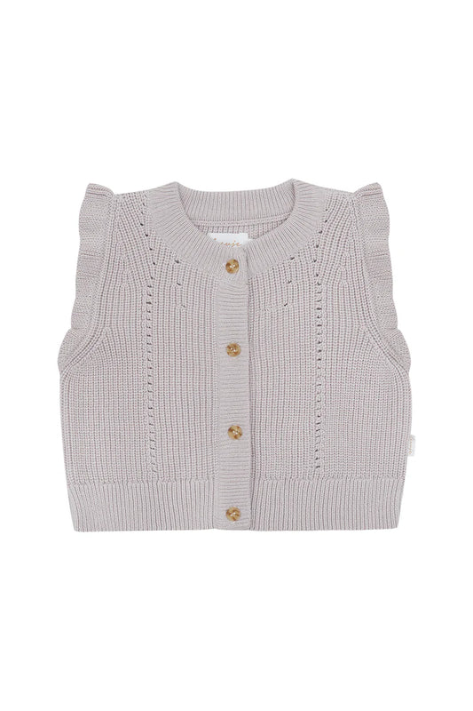 Leevje Knitted Frill Sleeve Weste mit Button-Up Front