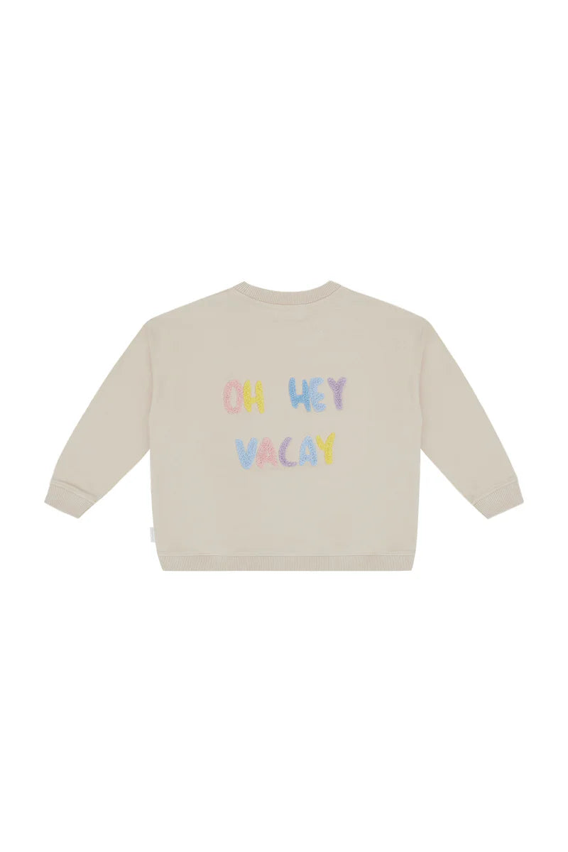 Leevje Unisex Sweatshirt with Sun 'Oh Hey Vacay' Cappuccino