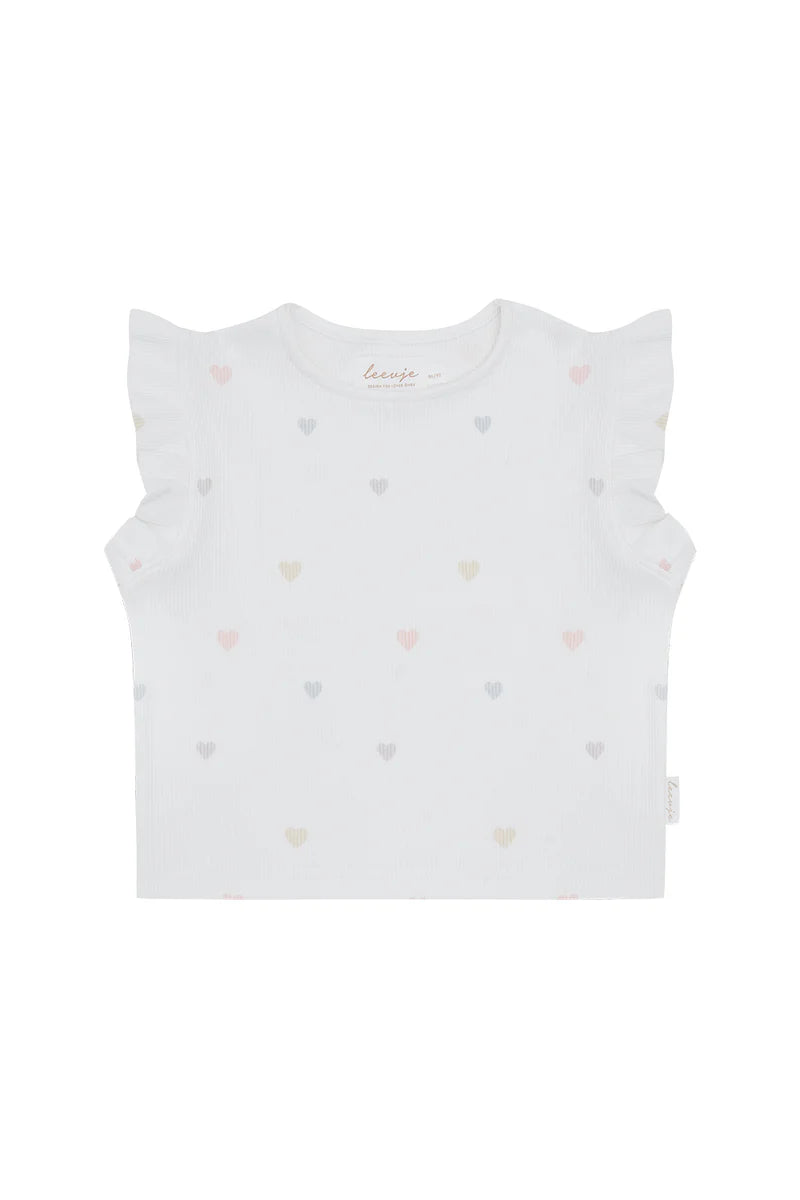 Leevje Frill Sleeve Top ‘Hearts’ weiß