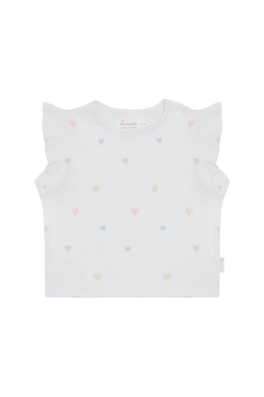 Leevje Frill Sleeve Top ‘Hearts’ weiß
