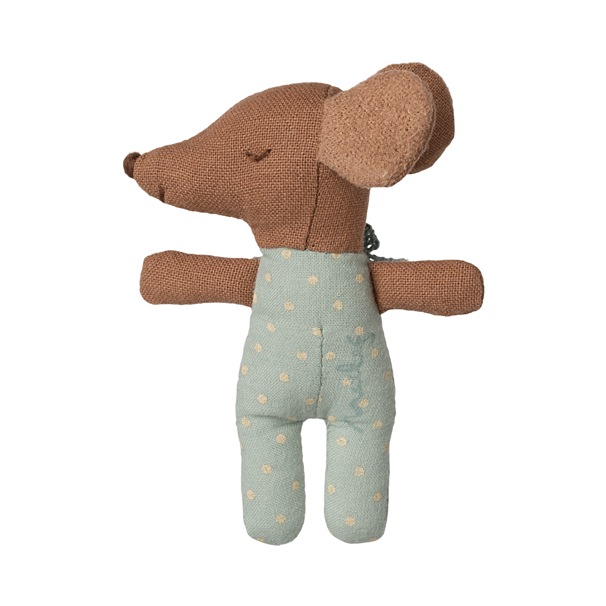 Maileg Babymaus blauer Anzug schlafend mit Blumendecke