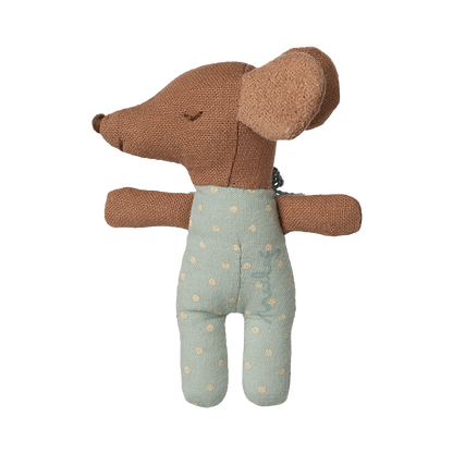 Maileg Babymaus blauer Anzug schlafend mit Blumendecke