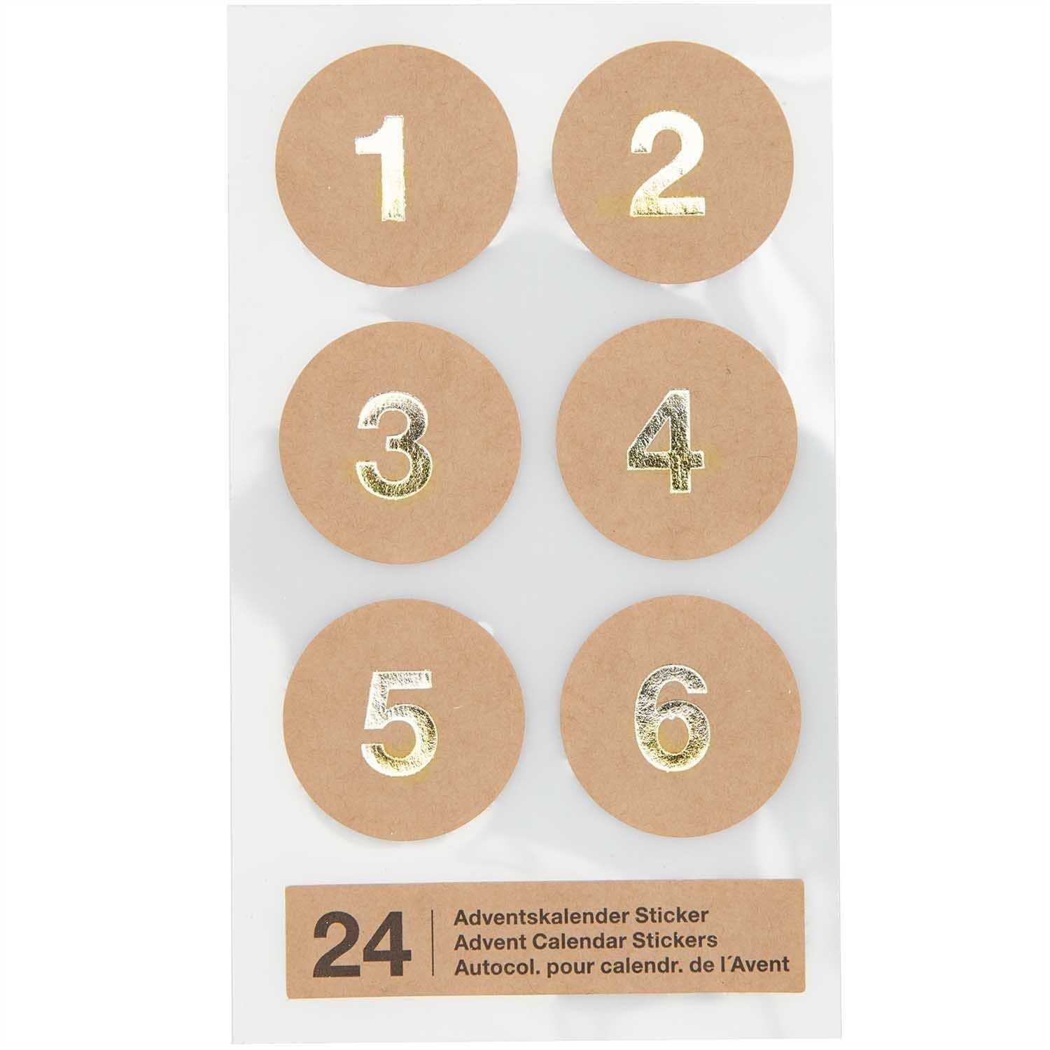 Rico Design Adventskalender Sticker Zahlen 1-24 Kraftpapier