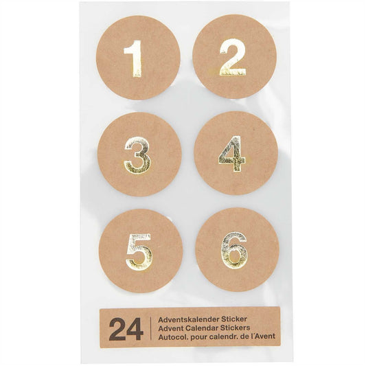 Rico Design Adventskalender Sticker Zahlen 1-24 Kraftpapier