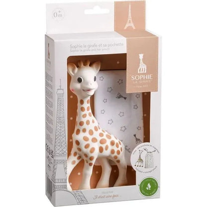Sophie la Giraffe mit Stoffbeutelchen und Geschenkkarton