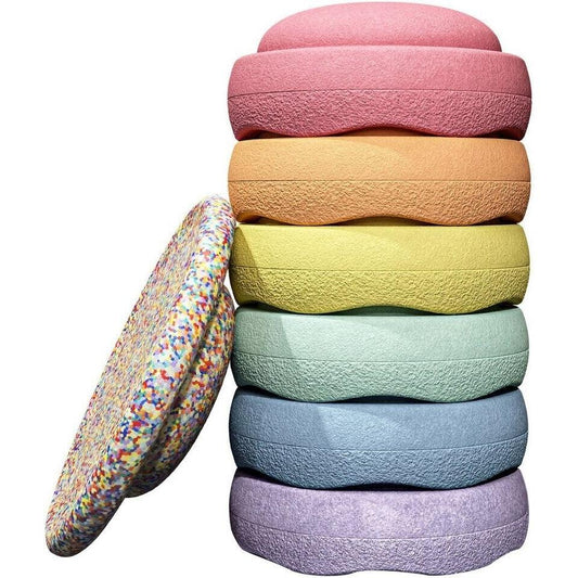 Stapelstein Rainbow Set pastel 6 Steine + Board