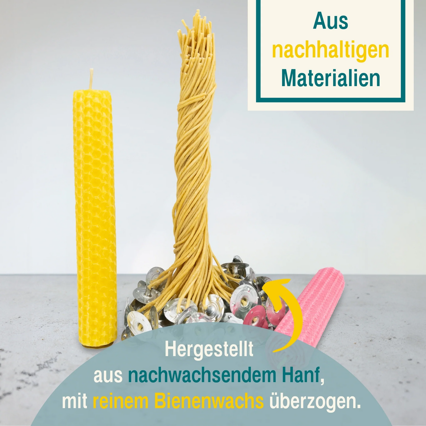 Wachsmann Kerzendocht 1 Stück aus Hanf mit Bienenwachs Mantel und Standfuß