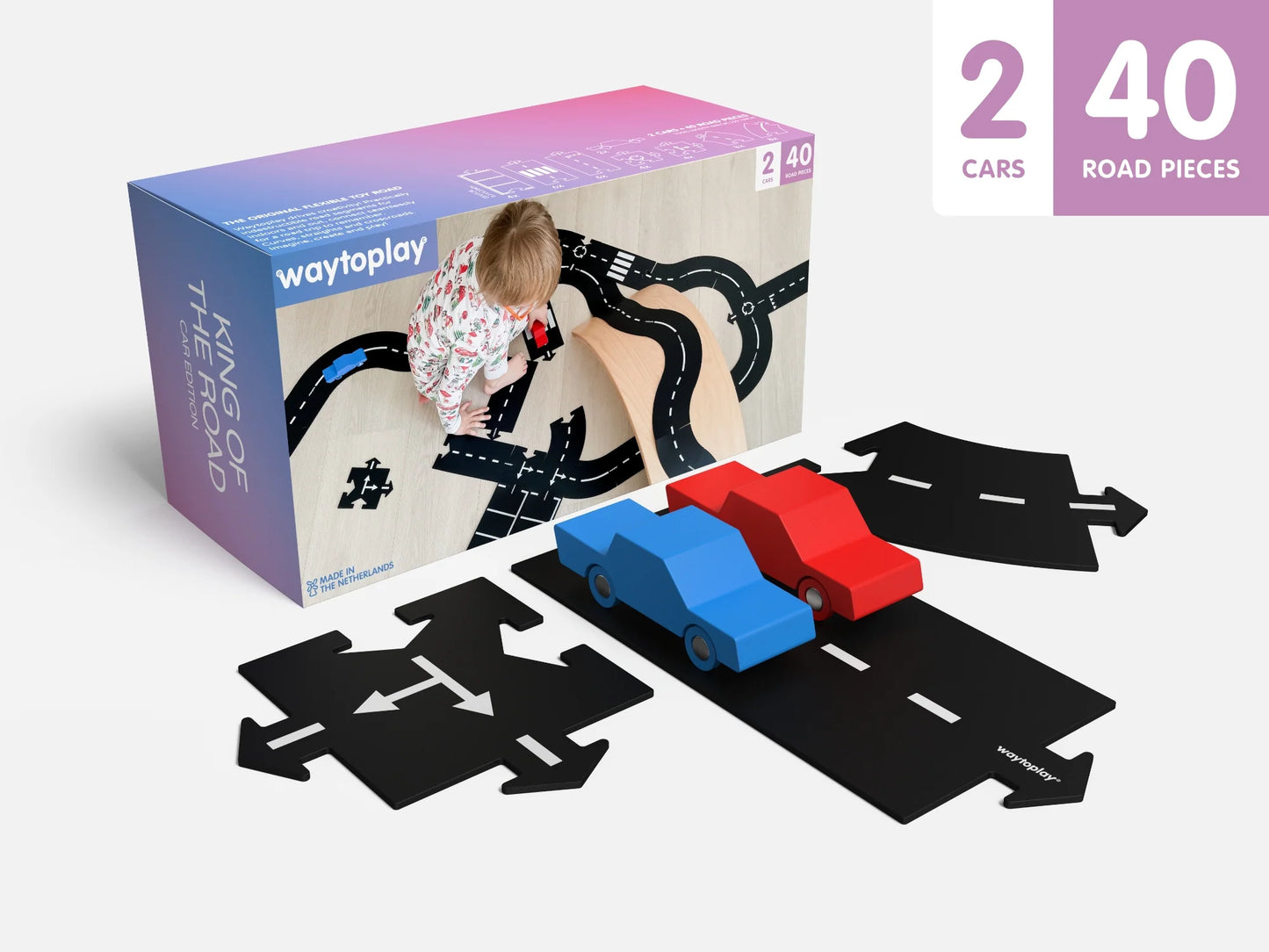 Waytoplay Set King of Road 40 flexible Straßen 2 Autos