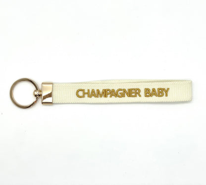 CHAMPAGNER BABY Schlüsselanhänger Keychain, gewebt - bestickt