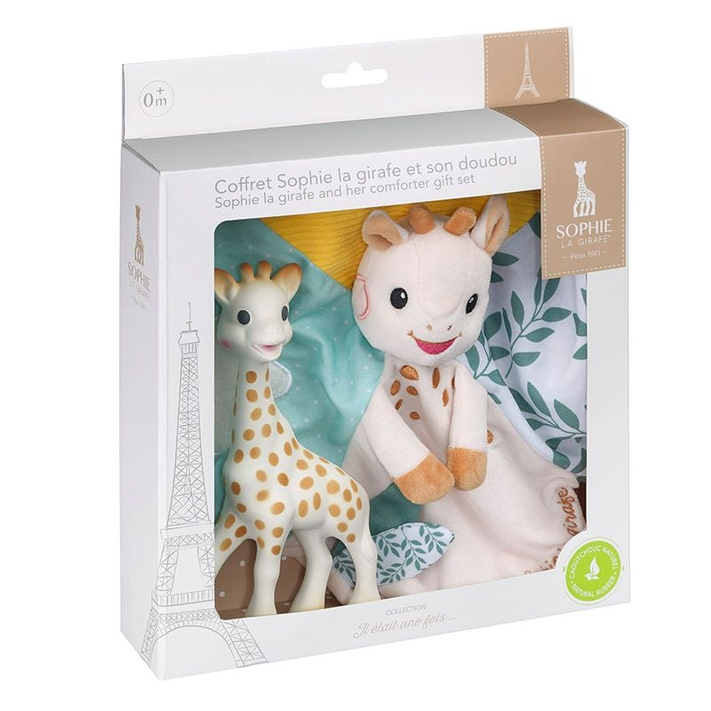 Set Sophie la girafe + Schmusetuch Sophie mit Schnullerband / Giraffe