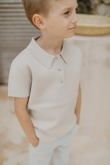 Leevje Unisex Knitted Polo Shirt 'Cappucino'